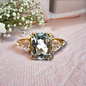 New Handmade Sky Blue Topaz Ring Moissanite 14k Gold Size 6